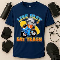 Funny Cute Live Fast Eat Trash Motorcycle Raccoon Cooling Performance Crew T-Shirt