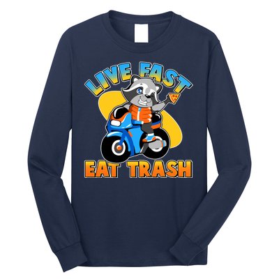 Funny Cute Live Fast Eat Trash Motorcycle Raccoon Long Sleeve Shirt