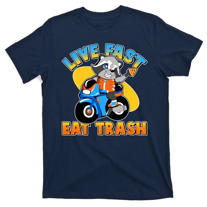 Funny Cute Live Fast Eat Trash Motorcycle Raccoon T-Shirt