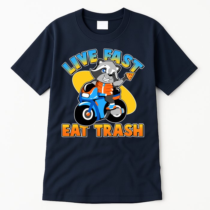 Funny Cute Live Fast Eat Trash Motorcycle Raccoon Tall T-Shirt