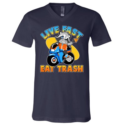 Funny Cute Live Fast Eat Trash Motorcycle Raccoon V-Neck T-Shirt