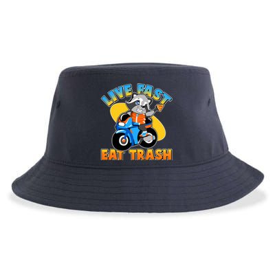 Funny Cute Live Fast Eat Trash Motorcycle Raccoon Sustainable Bucket Hat