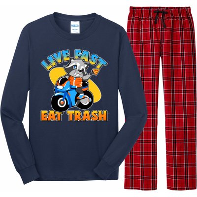 Funny Cute Live Fast Eat Trash Motorcycle Raccoon Long Sleeve Pajama Set