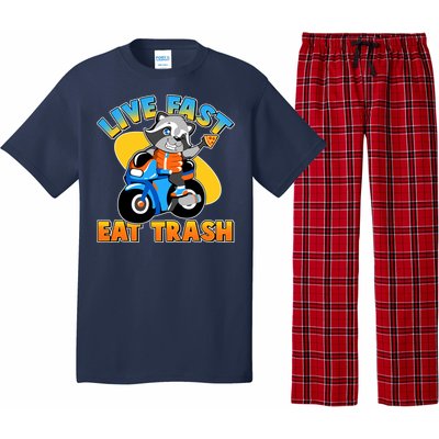 Funny Cute Live Fast Eat Trash Motorcycle Raccoon Pajama Set