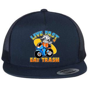 Funny Cute Live Fast Eat Trash Motorcycle Raccoon Flat Bill Trucker Hat