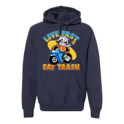 Funny Cute Live Fast Eat Trash Motorcycle Raccoon Premium Hoodie