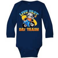 Funny Cute Live Fast Eat Trash Motorcycle Raccoon Baby Long Sleeve Bodysuit