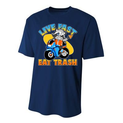 Funny Cute Live Fast Eat Trash Motorcycle Raccoon Performance Sprint T-Shirt