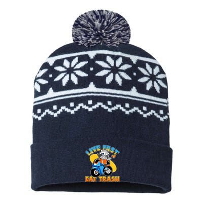 Funny Cute Live Fast Eat Trash Motorcycle Raccoon USA-Made Snowflake Beanie