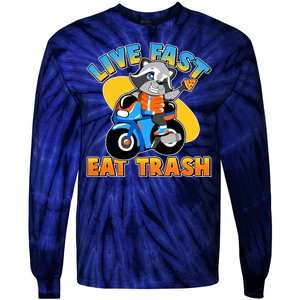 Funny Cute Live Fast Eat Trash Motorcycle Raccoon Tie-Dye Long Sleeve Shirt