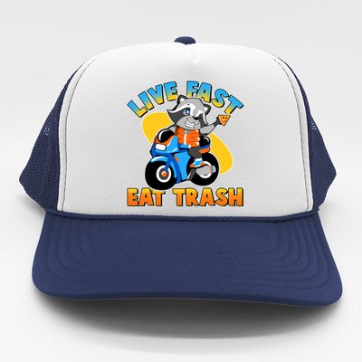 Funny Cute Live Fast Eat Trash Motorcycle Raccoon Trucker Hat