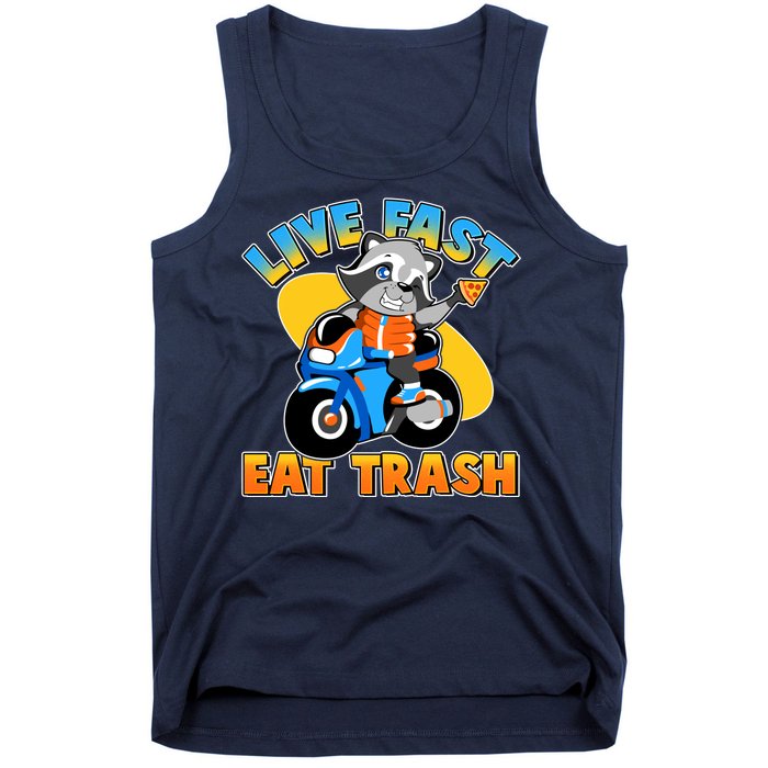 Funny Cute Live Fast Eat Trash Motorcycle Raccoon Tank Top