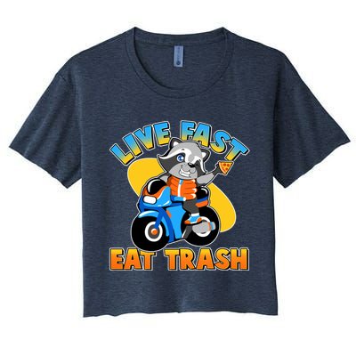 Funny Cute Live Fast Eat Trash Motorcycle Raccoon Crop Top
