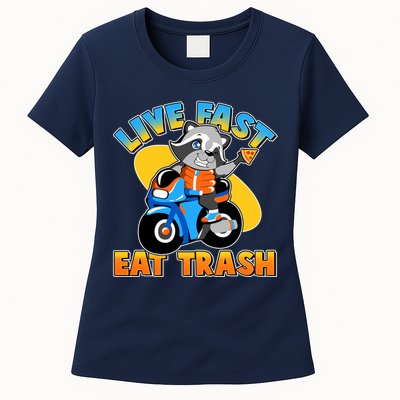 Funny Cute Live Fast Eat Trash Motorcycle Raccoon Womens T-Shirt