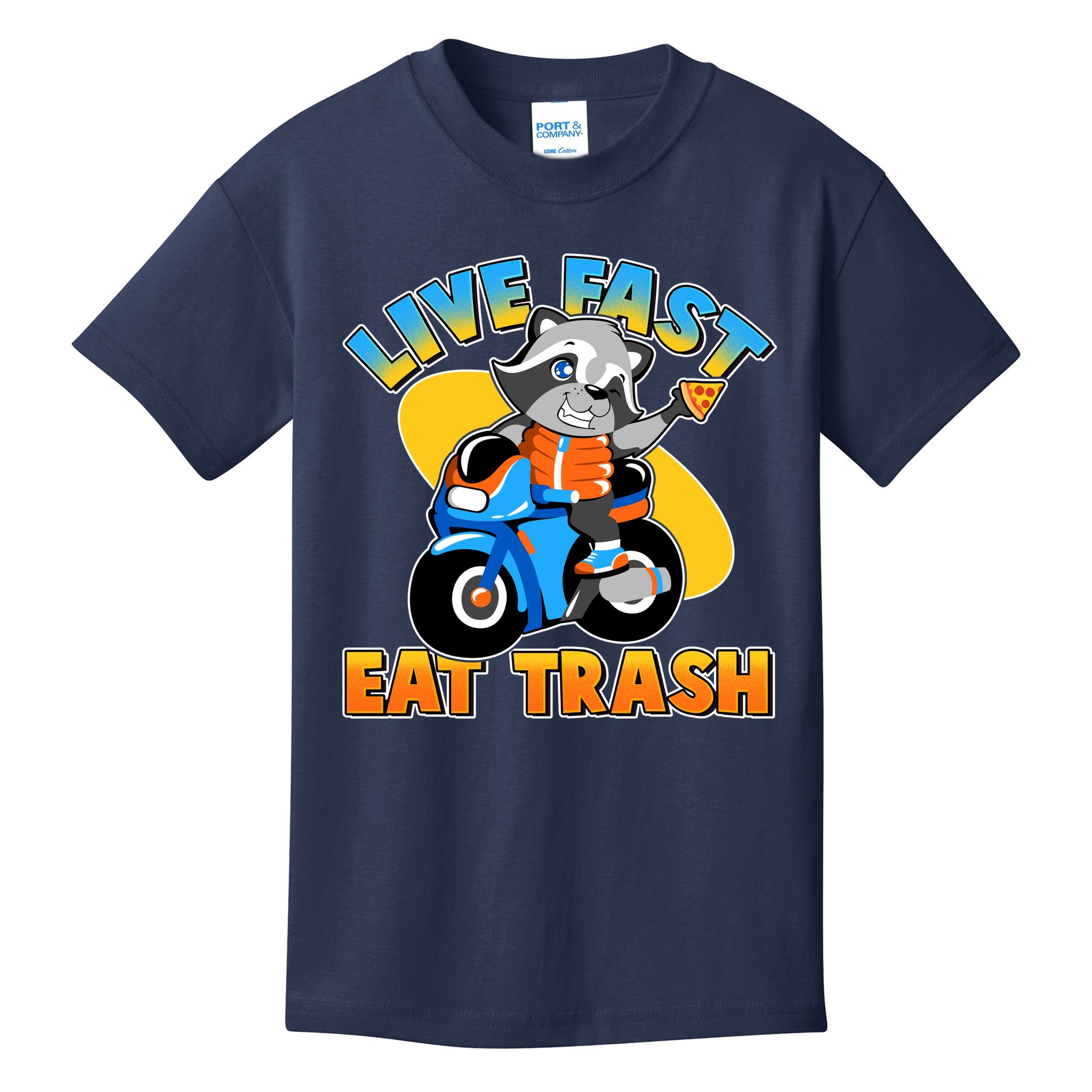 Funny Cute Live Fast Eat Trash Motorcycle Raccoon Kids T-Shirt
