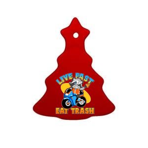 Funny Cute Live Fast Eat Trash Motorcycle Raccoon Ceramic Tree Ornament