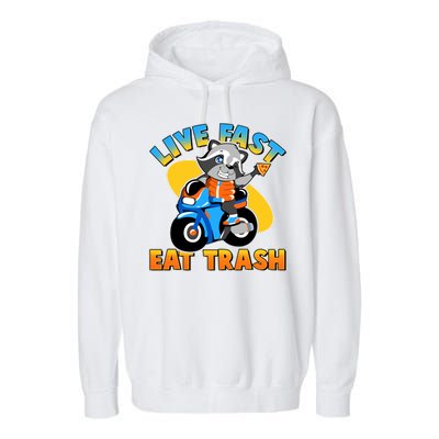 Funny Cute Live Fast Eat Trash Motorcycle Raccoon Garment-Dyed Fleece Hoodie