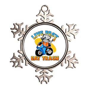 Funny Cute Live Fast Eat Trash Motorcycle Raccoon Metallic Star Ornament