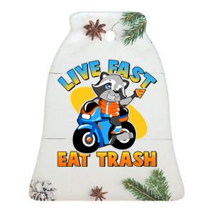 Funny Cute Live Fast Eat Trash Motorcycle Raccoon Ceramic Bell Ornament