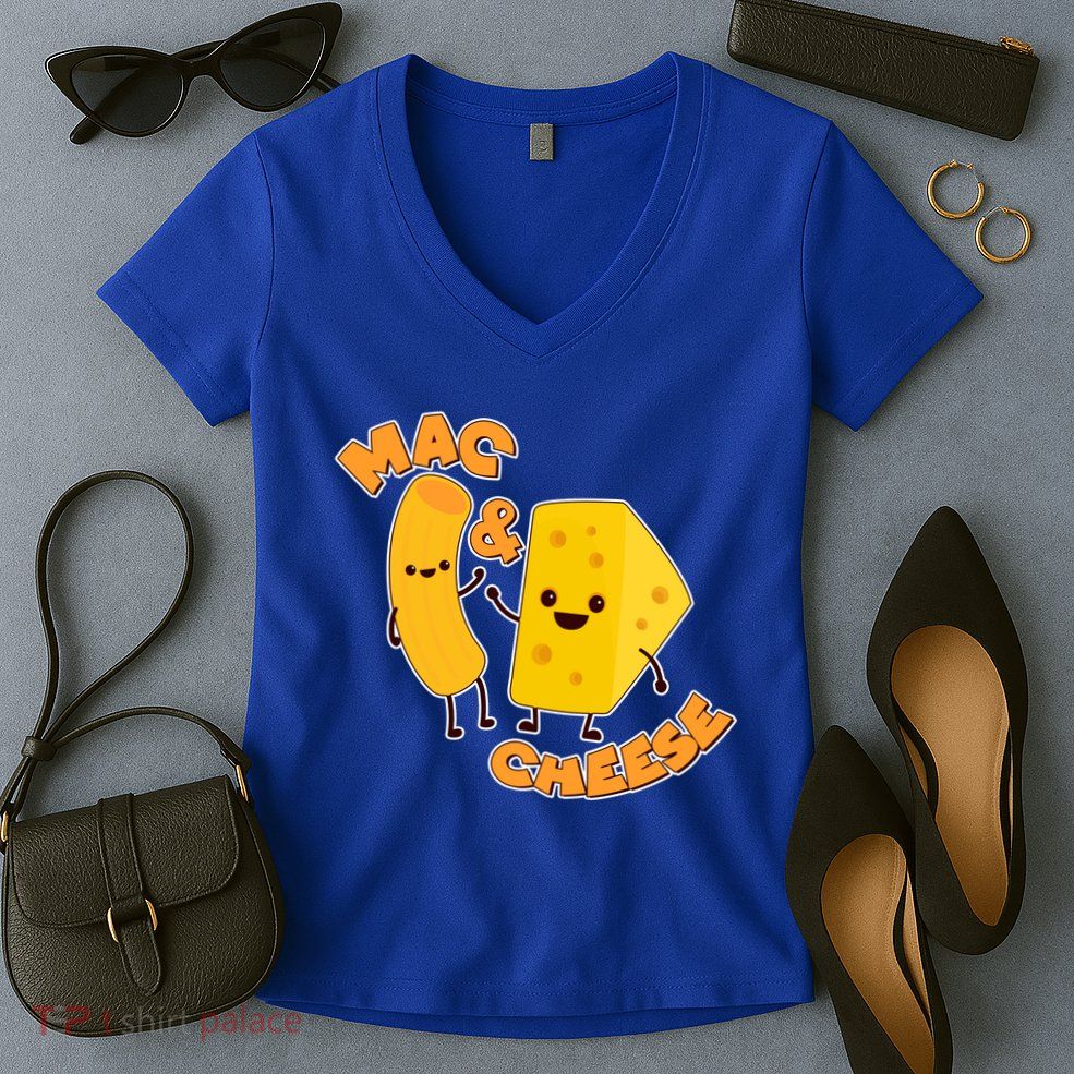Funny Cute Mac & Cheese Women's V-Neck T-Shirt