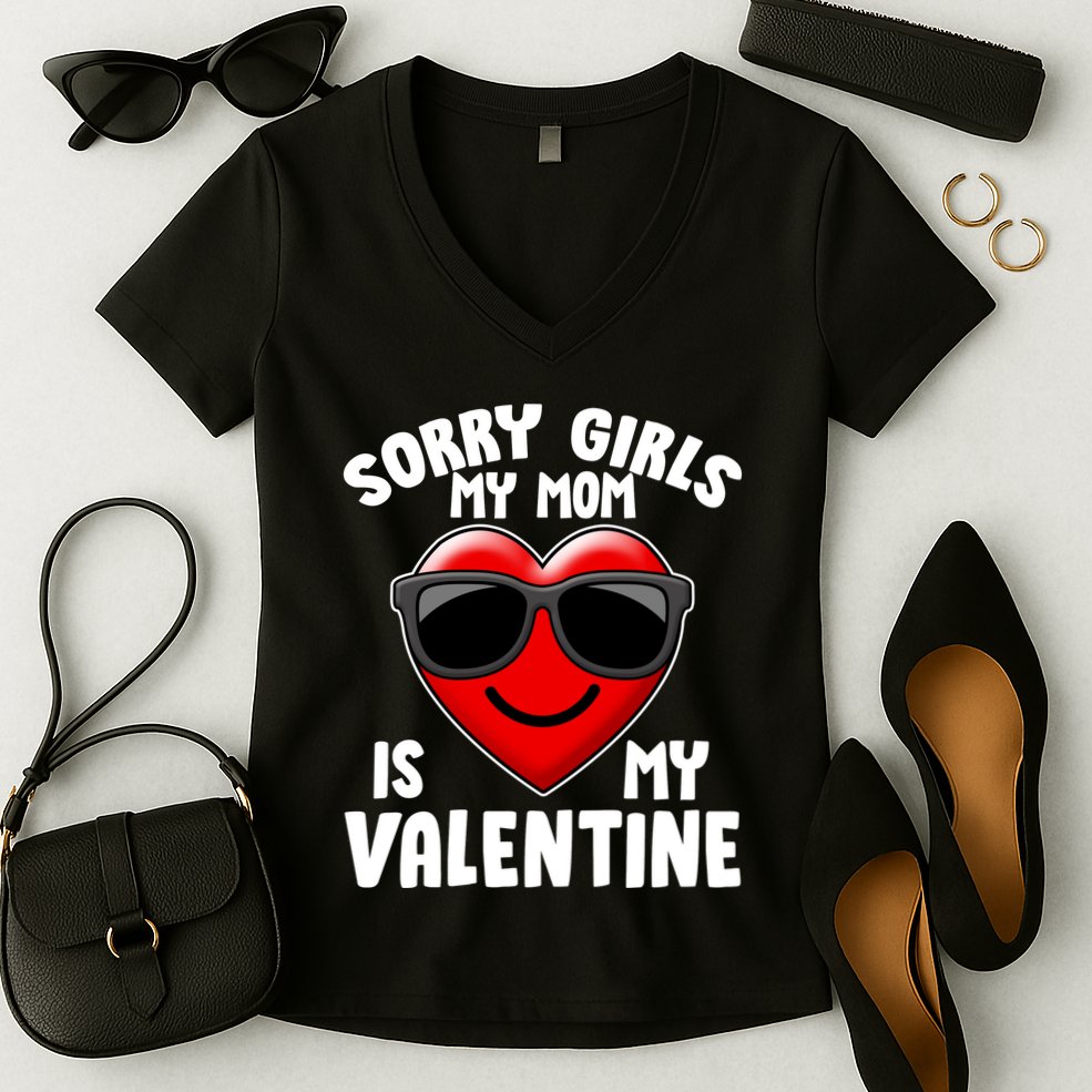 Funny Cute Sorry Girls My Mom is My Valentine Women's V-Neck T-Shirt