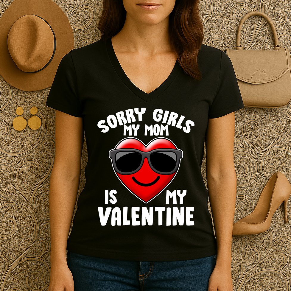 Funny Cute Sorry Girls My Mom is My Valentine Women's V-Neck T-Shirt
