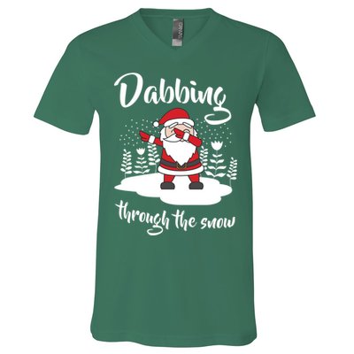Funny Dabbing Around The Christmas Tree Santa V-Neck T-Shirt