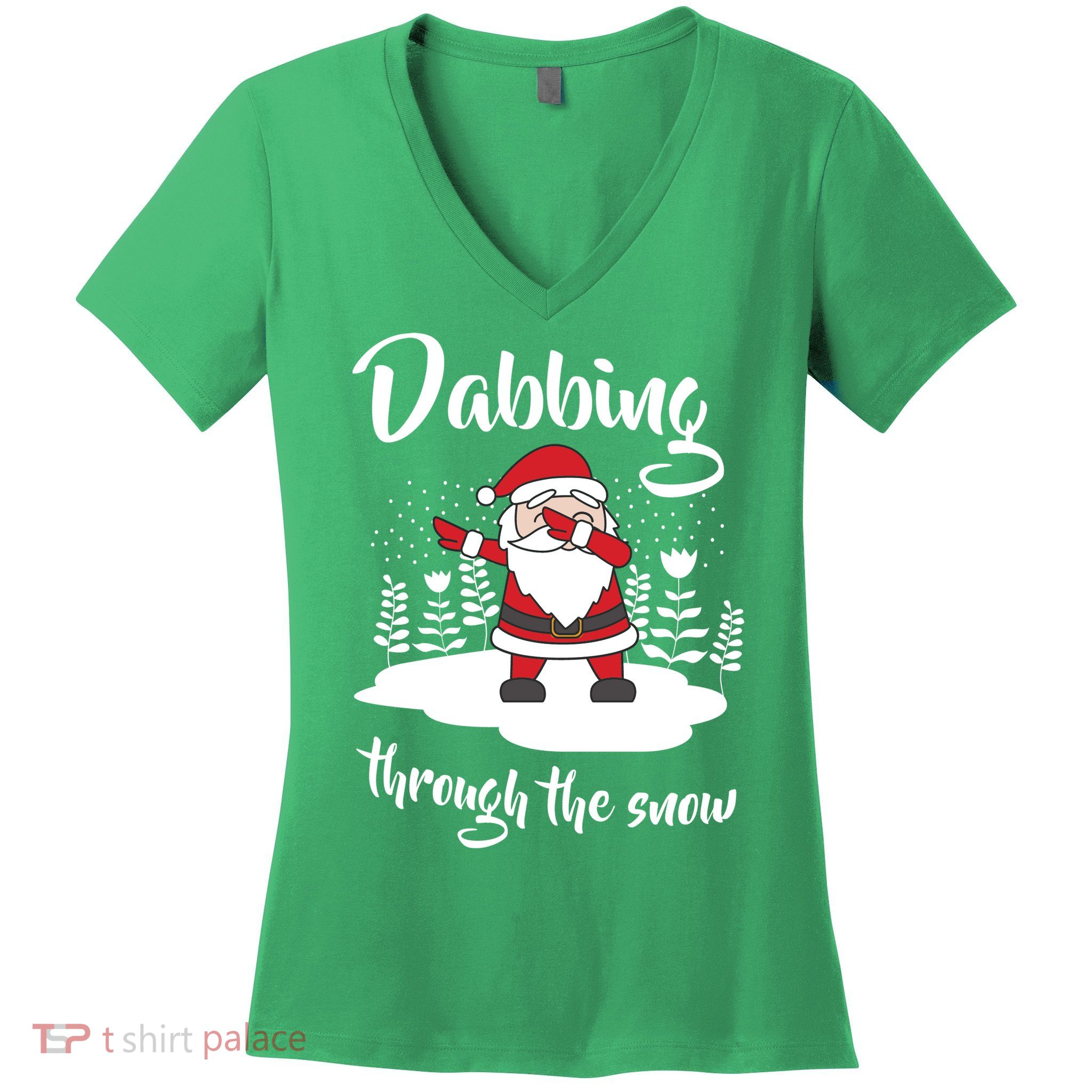 Funny Dabbing Around The Christmas Tree Santa Women's V-Neck T-Shirt