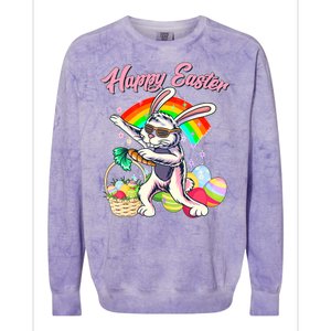 Funny Dabbing Rainbow Easter Bunny Colorblast Crewneck Sweatshirt