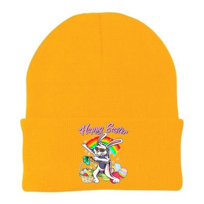 Funny Dabbing Rainbow Easter Bunny Knit Cap Winter Beanie