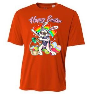 Funny Dabbing Rainbow Easter Bunny Cooling Performance Crew T-Shirt