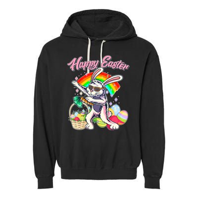 Funny Dabbing Rainbow Easter Bunny Garment-Dyed Fleece Hoodie