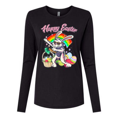 Funny Dabbing Rainbow Easter Bunny Womens Cotton Relaxed Long Sleeve T-Shirt