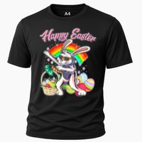 Funny Dabbing Rainbow Easter Bunny Cooling Performance Crew T-Shirt