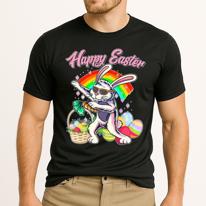 Funny Dabbing Rainbow Easter Bunny Cooling Performance Crew T-Shirt
