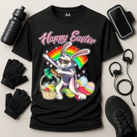 Funny Dabbing Rainbow Easter Bunny Cooling Performance Crew T-Shirt