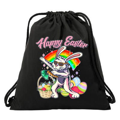 Funny Dabbing Rainbow Easter Bunny Drawstring Bag