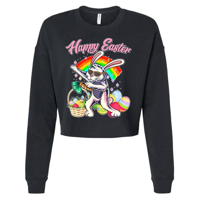 Funny Dabbing Rainbow Easter Bunny Cropped Pullover Crew