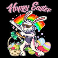 Funny Dabbing Rainbow Easter Bunny Cropped Pullover Crew