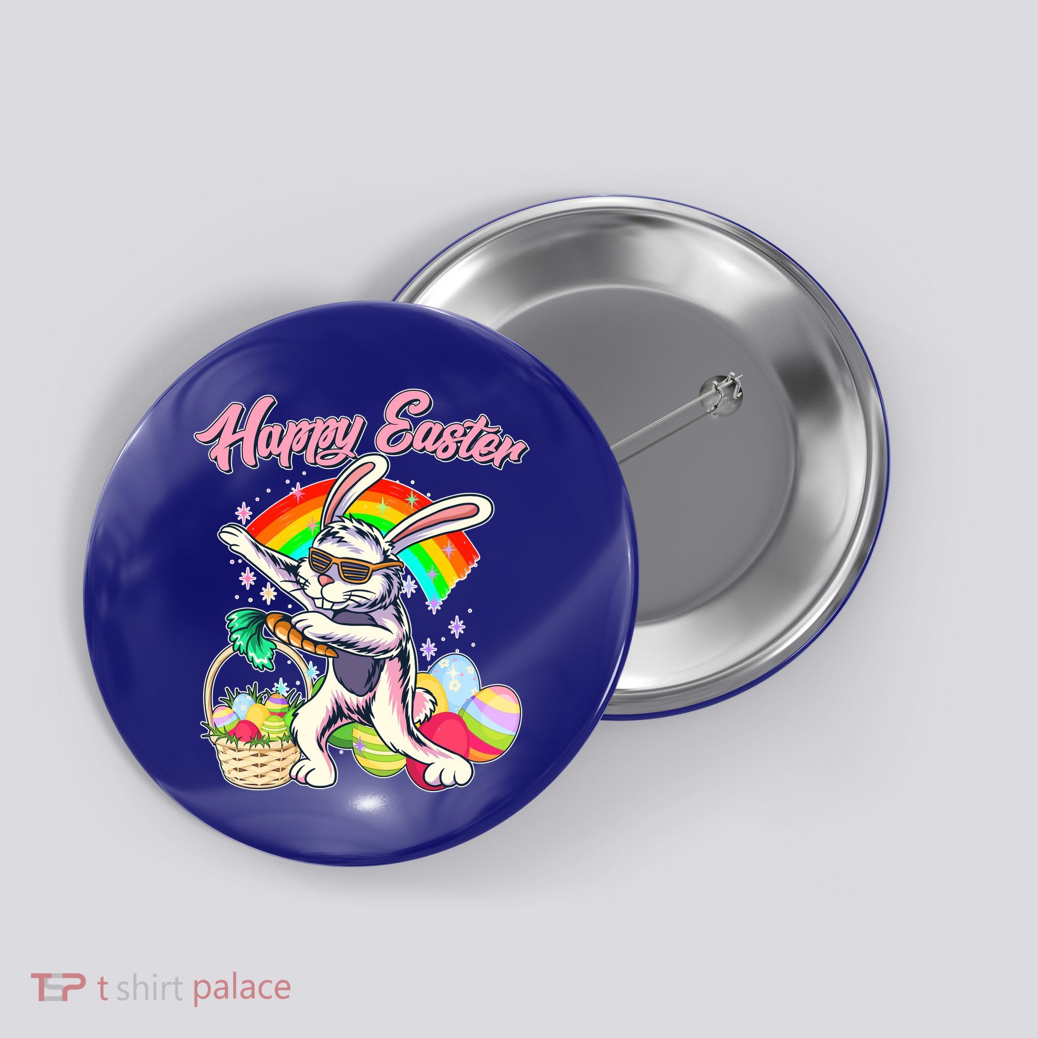 Funny Dabbing Rainbow Easter Bunny Button