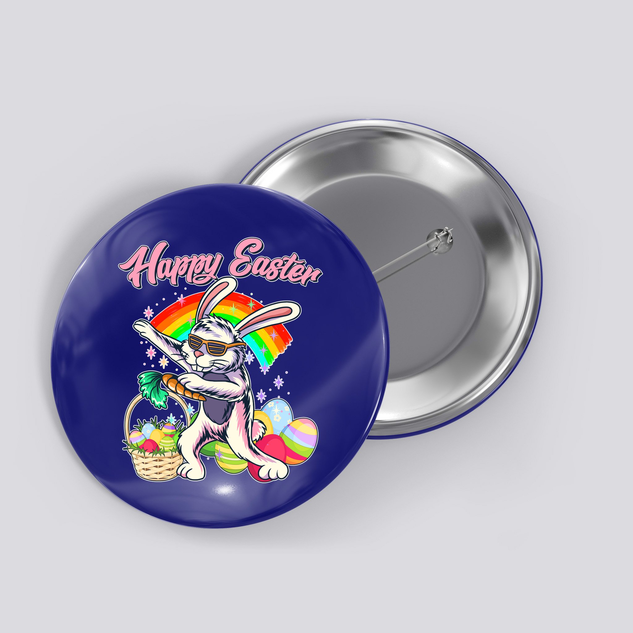 Funny Dabbing Rainbow Easter Bunny Button