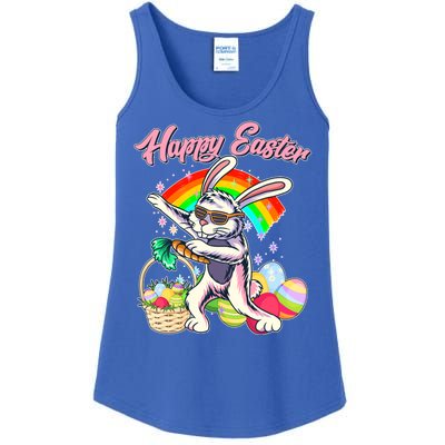 Funny Dabbing Rainbow Easter Bunny Ladies Essential Tank