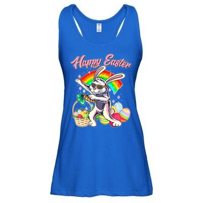 Funny Dabbing Rainbow Easter Bunny Ladies Essential Flowy Tank