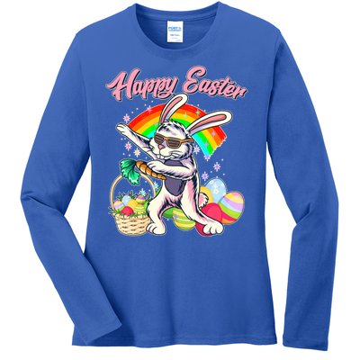 Funny Dabbing Rainbow Easter Bunny Ladies Long Sleeve Shirt