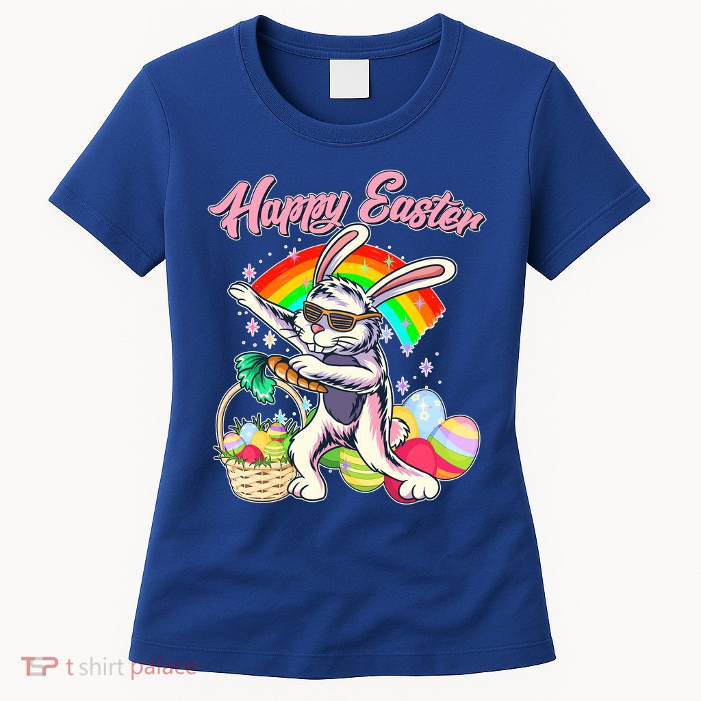 Funny Dabbing Rainbow Easter Bunny Womens T-Shirt