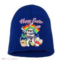 Funny Dabbing Rainbow Easter Bunny Short Acrylic Beanie