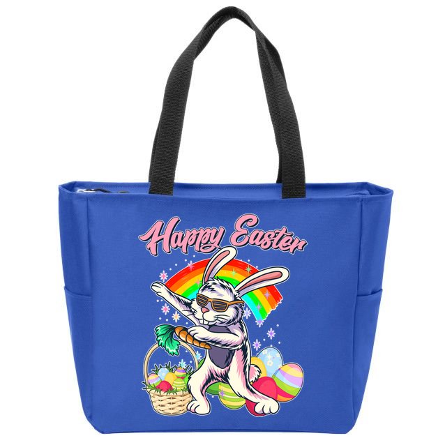 Funny Dabbing Rainbow Easter Bunny Zip Tote Bag