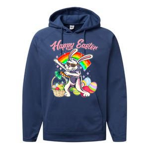 Funny Dabbing Rainbow Easter Bunny Performance Fleece Hoodie