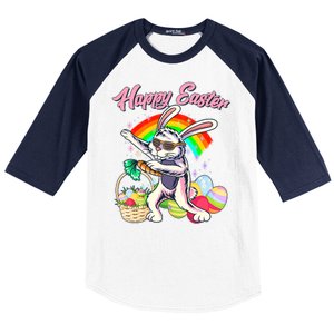 Funny Dabbing Rainbow Easter Bunny Baseball Sleeve Shirt