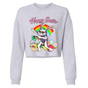 Funny Dabbing Rainbow Easter Bunny Cropped Pullover Crew